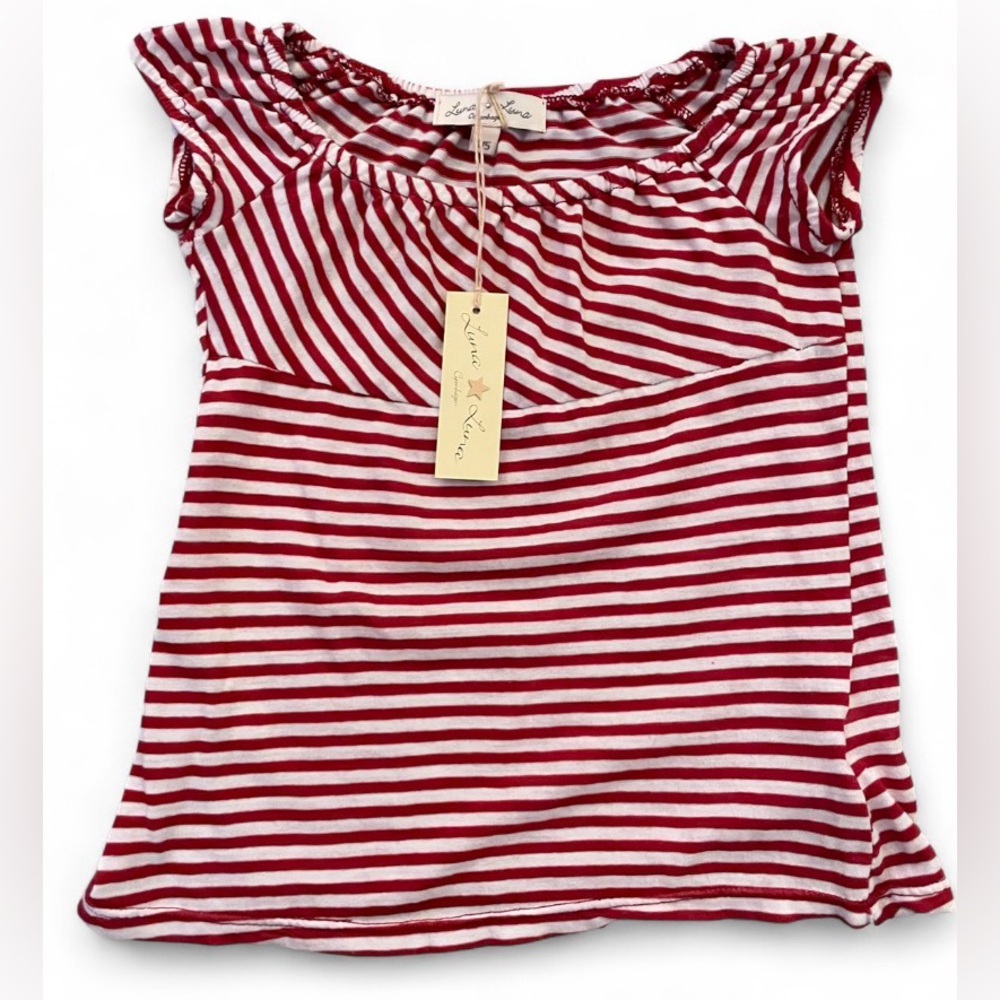 NWT Luna Luna Copenhagen Red and White Stripe Little Girl Shirt Size 4/5